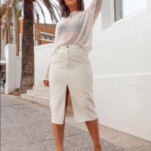 BLANCO DENIM MIDI SKIRT OFF WHITE